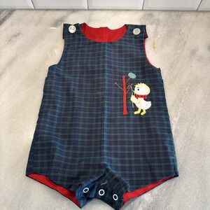 Vintage Plaid 1980's Boys One Piece‎ Hand Sewn Romper With Duck Appliqué No Size